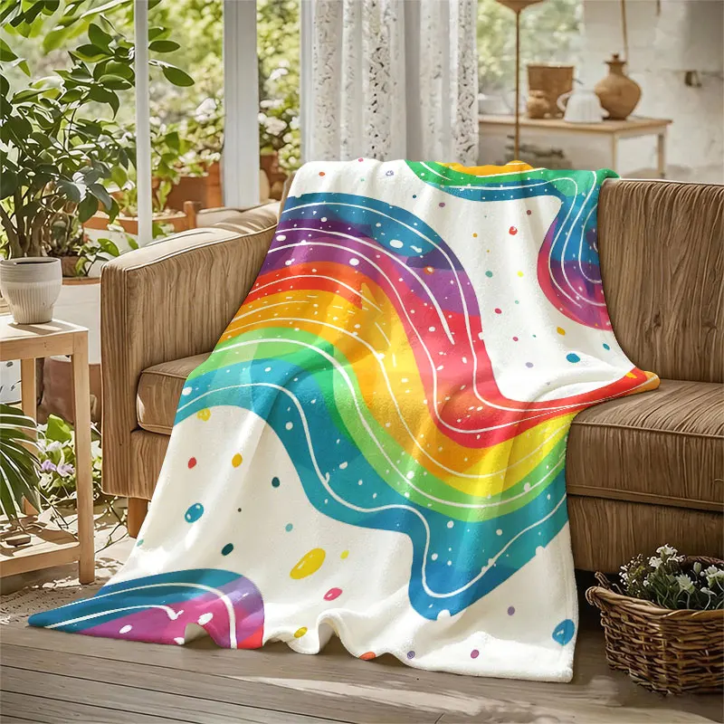 Rainbow Swirls Flannel Blanket Warm Soft Halloween Christmas Decorative Couch Warm Cozy All-Season Gift