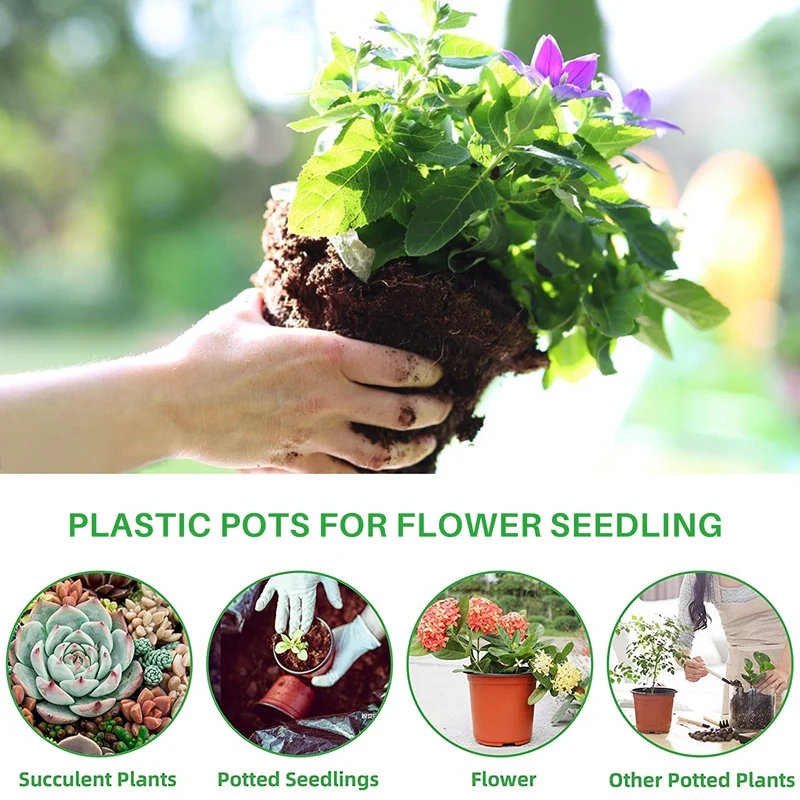 200Pcs 4 Inch Plastic Flower Seedlings Nursery Supplies Planter Pot/Pots Containers Seed Starting Pots Planting Pots