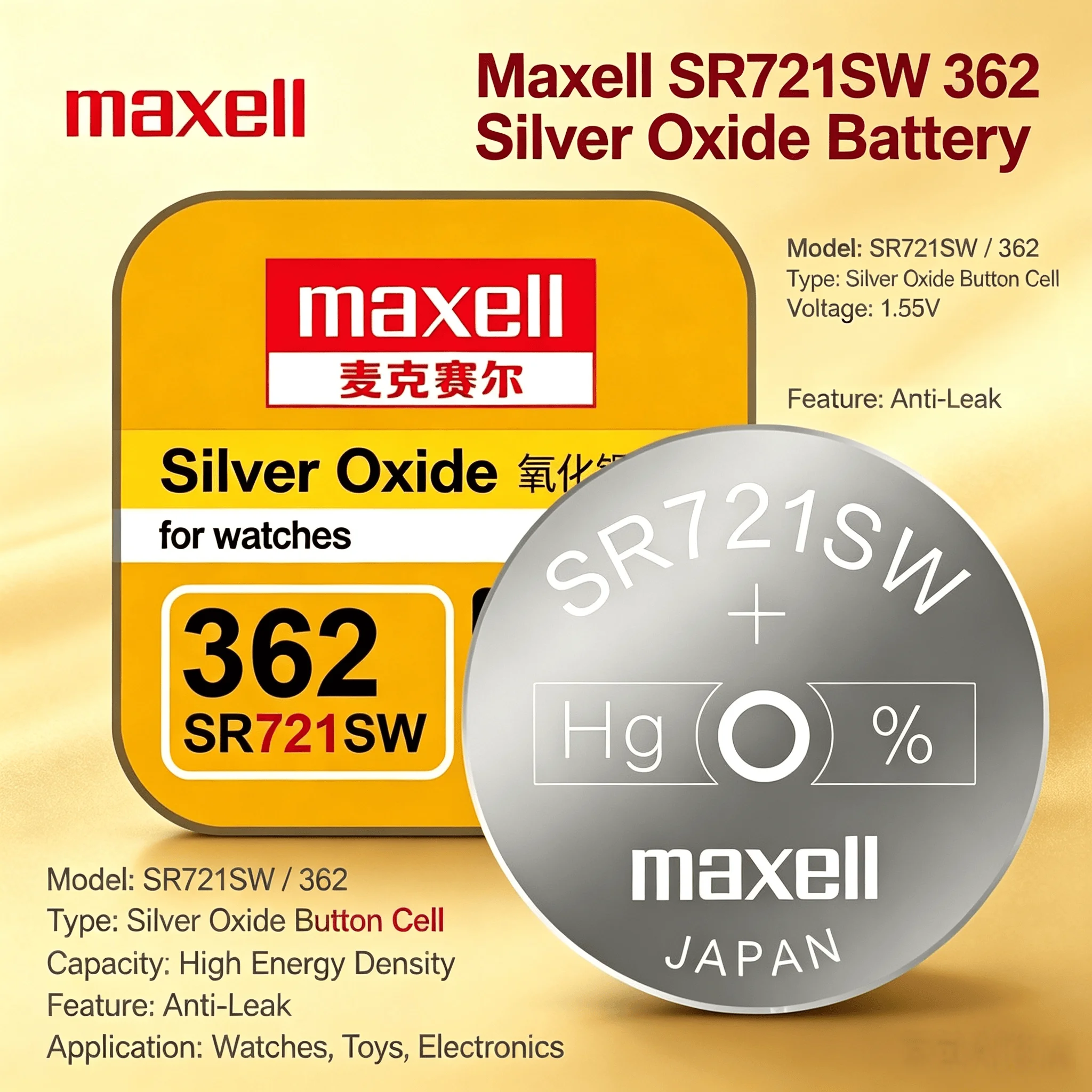 1-10PCS Maxell SR721SW 362 Silver Oxide Button Cell Anti-Leak Long Lasting Non-Rechargeable Battery For Watches Toys Electronics