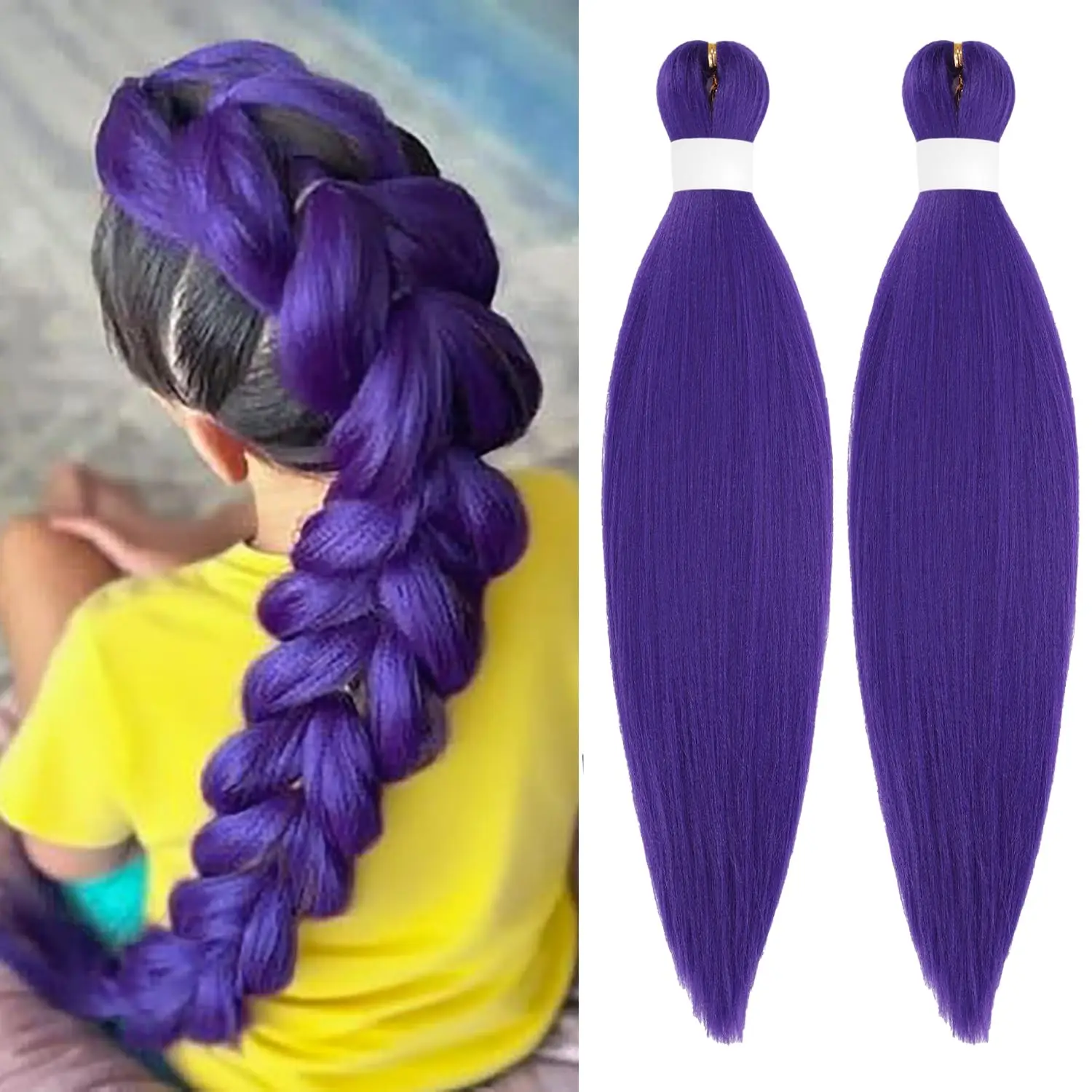 Synthetic Braided Purple Hair Ponytail 24/26 Inch with Clips for Kids Girls Halloween Christmas Rumi Costume Hairstyle Cosplay