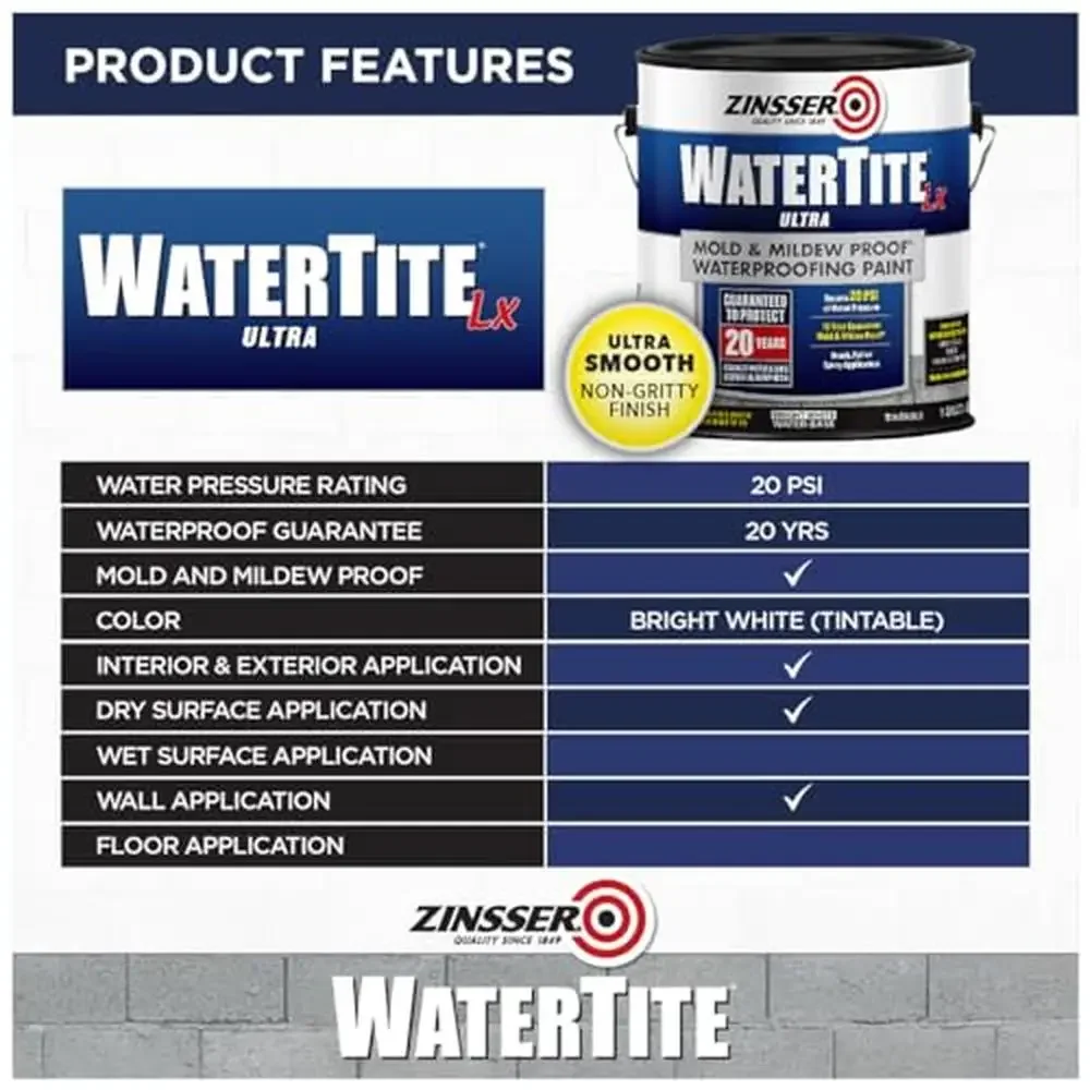 WaterTite LX Ultra Waterproofing Paint Gallon White 2 Pack Interior/Exterior Masonry Surfaces Fountains Pools 375 sq. ft.