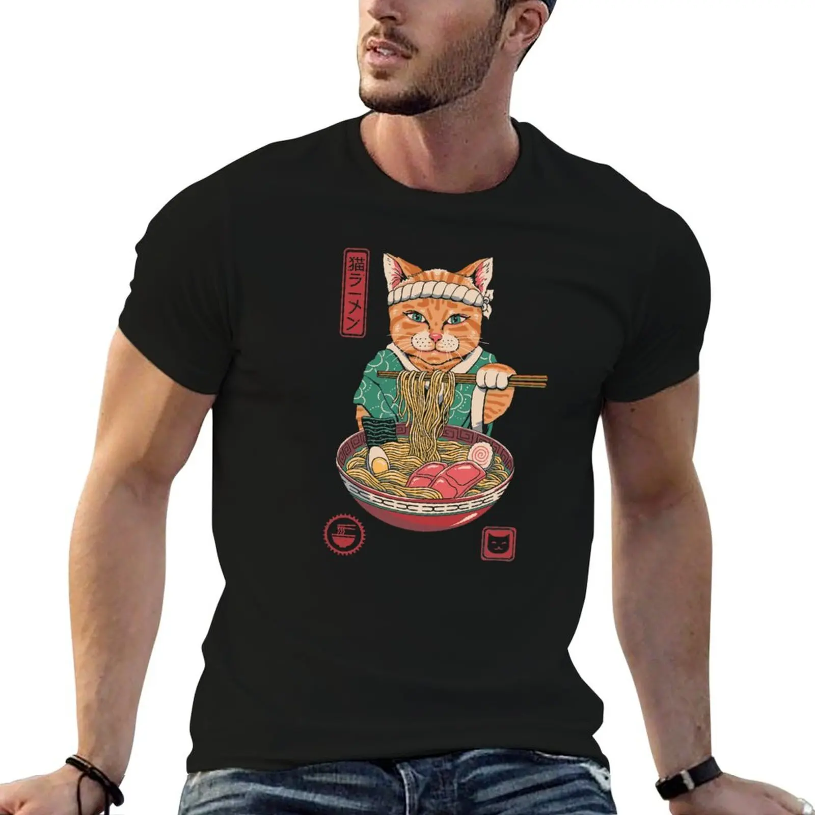 Neko Ramen T-Shirt, Anime-T-Shirts für Herren, T-Shirts für Herren, grafisches Vintage-T-Shirt für Herren, hochwertiges T-Shirt aus Baumwolle