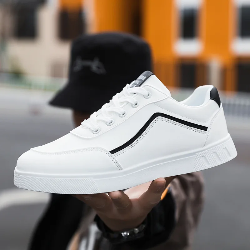 White Vulcanized Sneakers for Men, Flats, Comfortable Shoes, Lace Up, Fashion, Plus Size, 39-48, Autumn, Spring