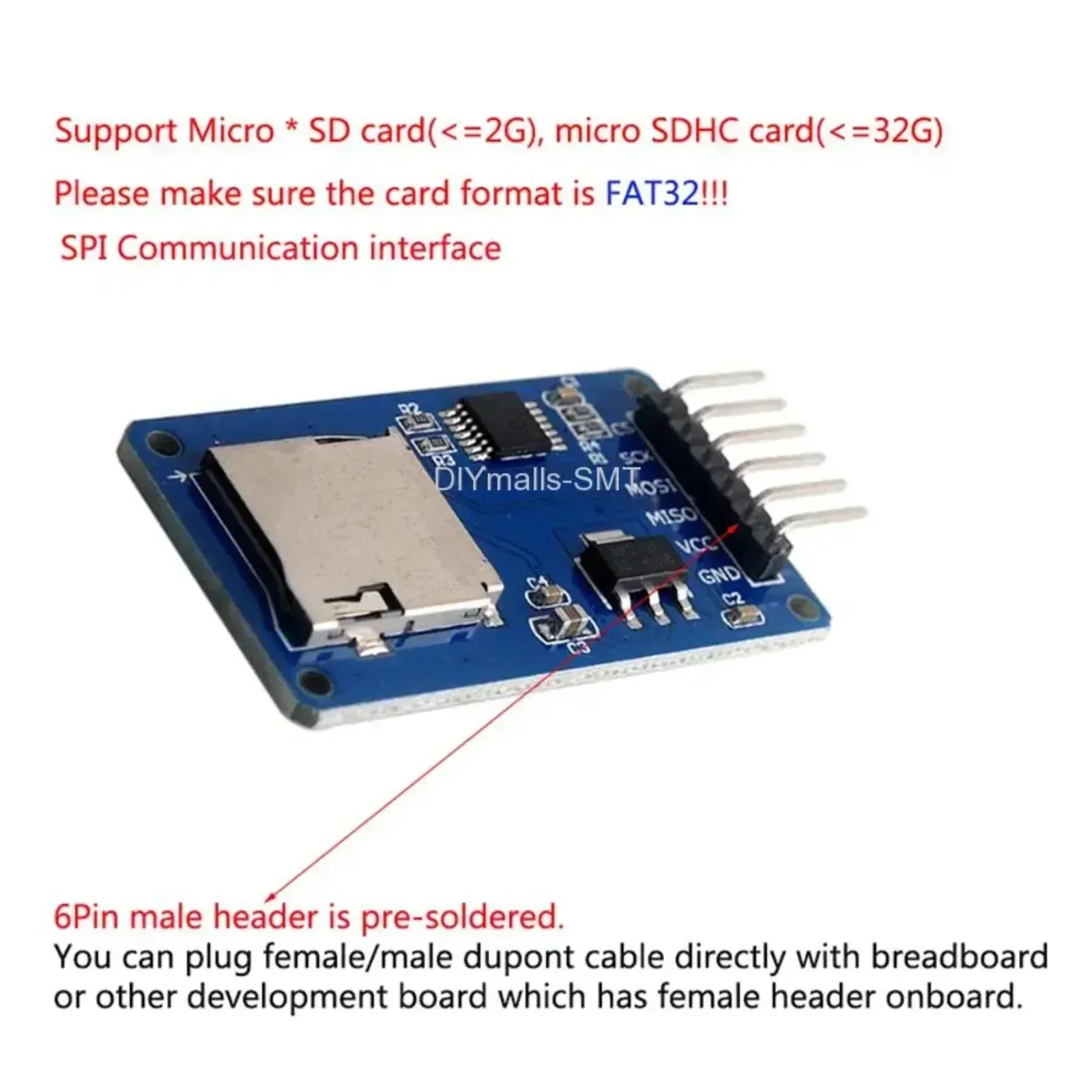 Modulo scheda Micro SD da 5 pezzi con cavi Dupont 40P per Arduino ESP32 Raspberry Pi Interfaccia SPI Scheda di archiviazione lettore/scrittore TF