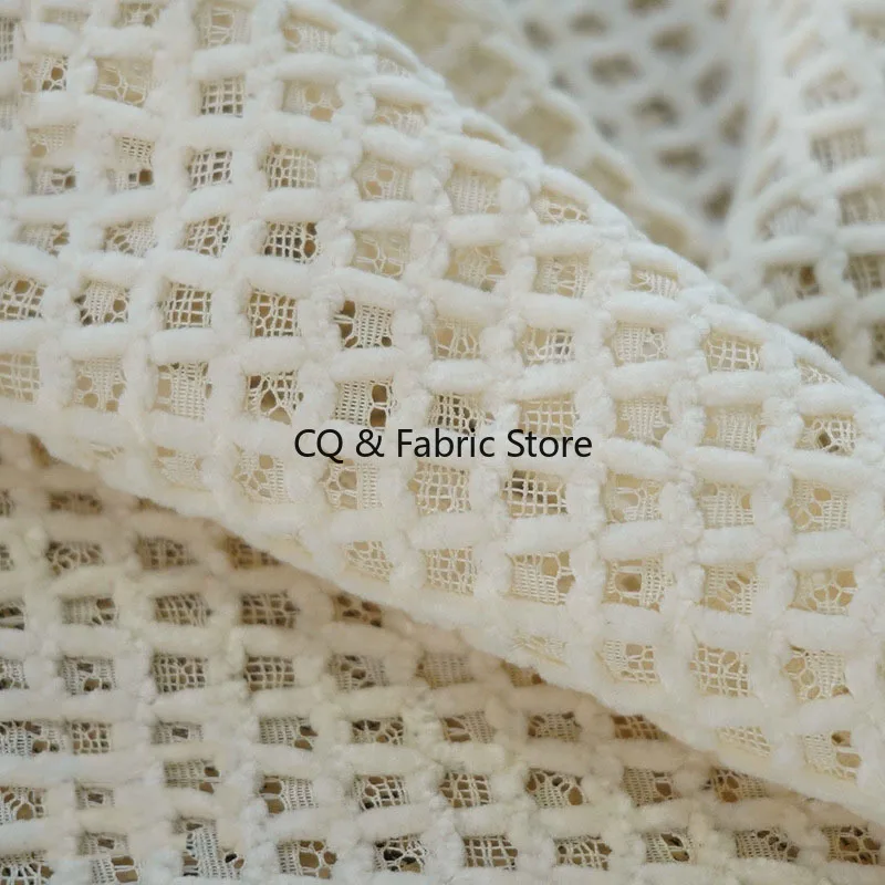 Small Square Embroidered Hollow-out Lace Fabric For Dress Clothing Designer Fabric By The Meter