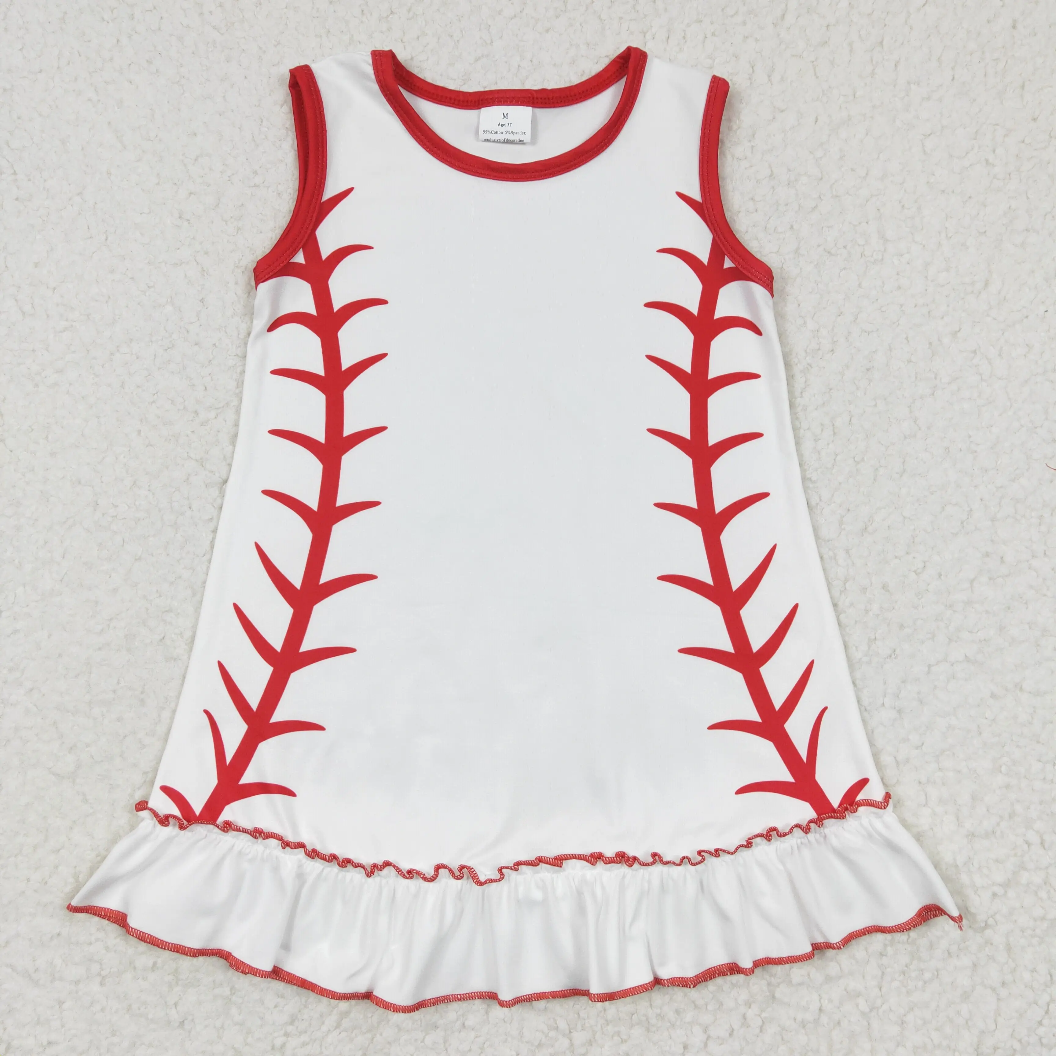 

8.02 GSD0295 Kids Summer Clothes Milk Silk Sleeveless Baseball Print Baby Girl Dresses