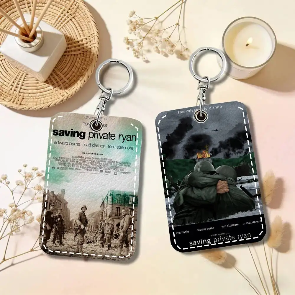 S-Saving P-Private Ryan Movie Card Case Keychain Access Card Bag Key Tag Ring Leather Card Holder Key Ring Access