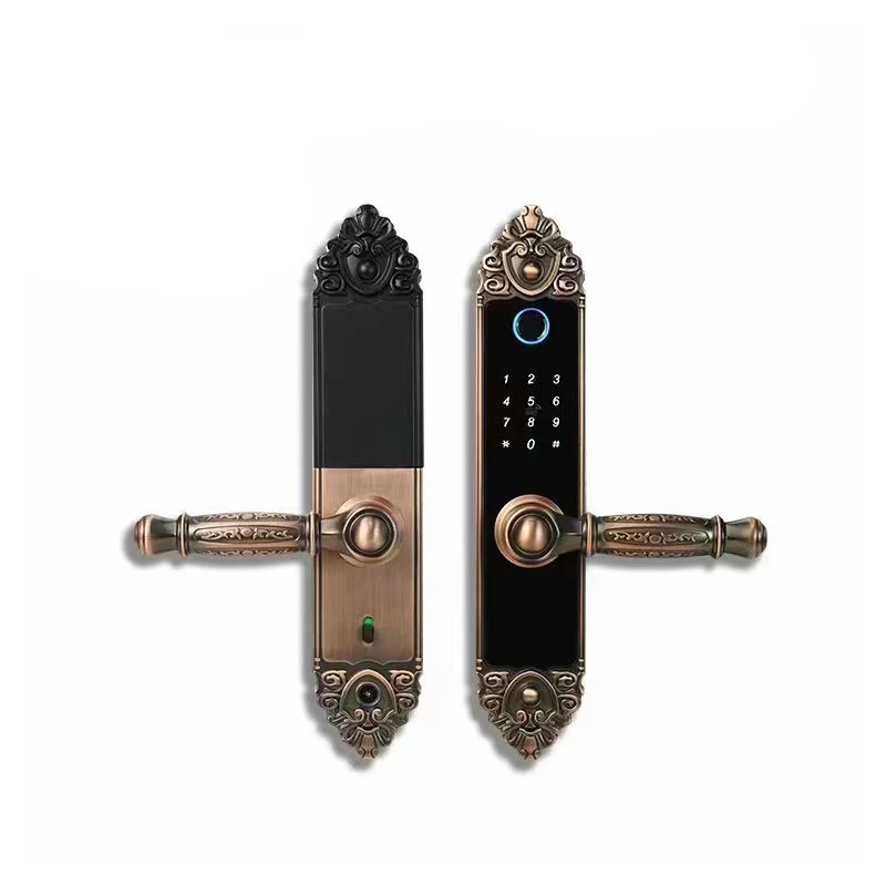 High end European style TUYA Wifi Electronic Smart Door Lock/Biometric Fingerprint / Smart Card Password Key Unlock USB Charge