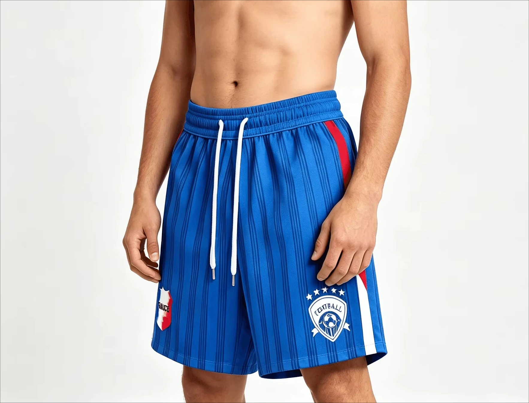 Unisex Football Shorts Blue Stripe France Style Flag Print Sportswear for Soccer, Training, Daily Activities, Men Women Shorts