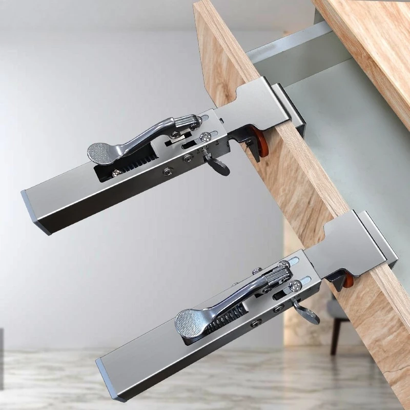 Press-type quick drawer clip, adjustable telescopic fixing clip, handle-free drawer installation fixture auxiliary tool