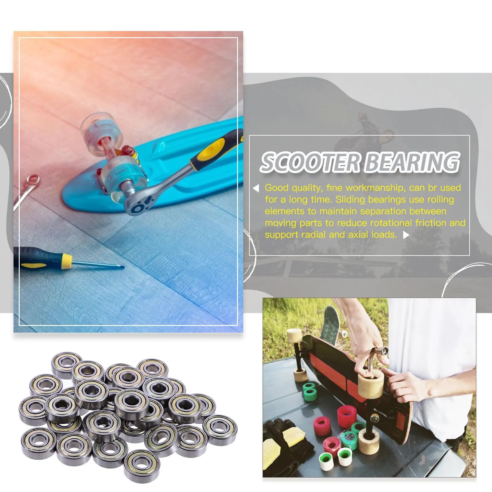 

32 шт. подшипники для скейт-самокатов, гладкие, безшумные, аксессуары для лонгбордов для роликовых коньков, скутеров, скользящие подшипники