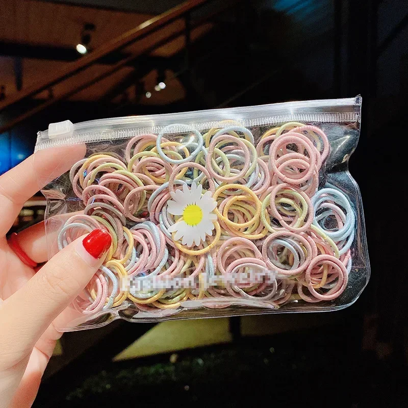 100 Pcs/bag Candy Color Small Elastic Hair Bands for Girls Solid Rubber Bands Ponytail Holder Hair Ties Ropes Accessories