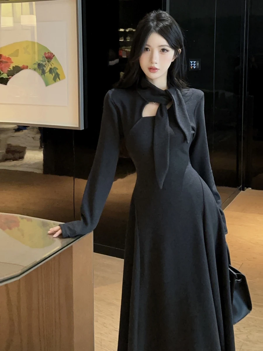 

Длинное платье-миди с вырезами и эффектом утончения, А-силуэт, для женщин, с дизайном «неправильной» драпировки