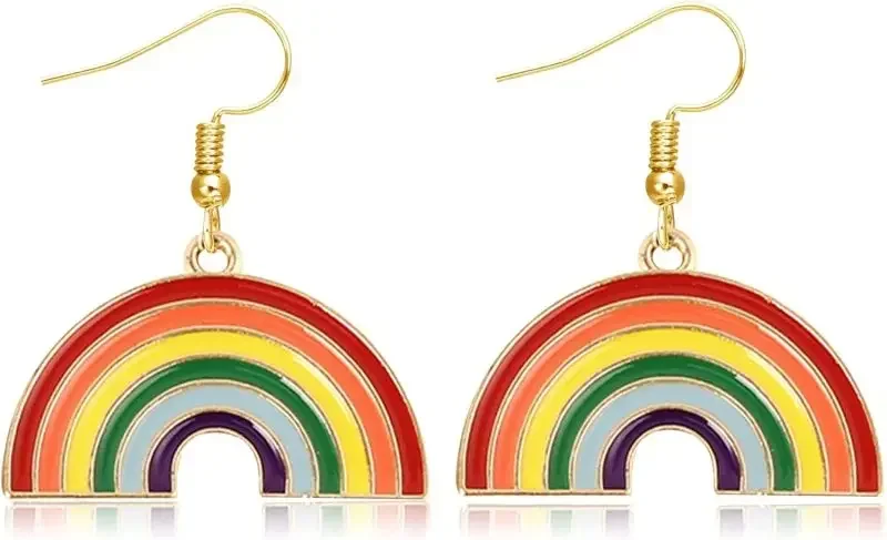 Women Heart Rainbow Chain Stud Earrings for Women Girls Cloud Lightning Rainbow Earrings Heart Rainbow Dangle Earrings for Women