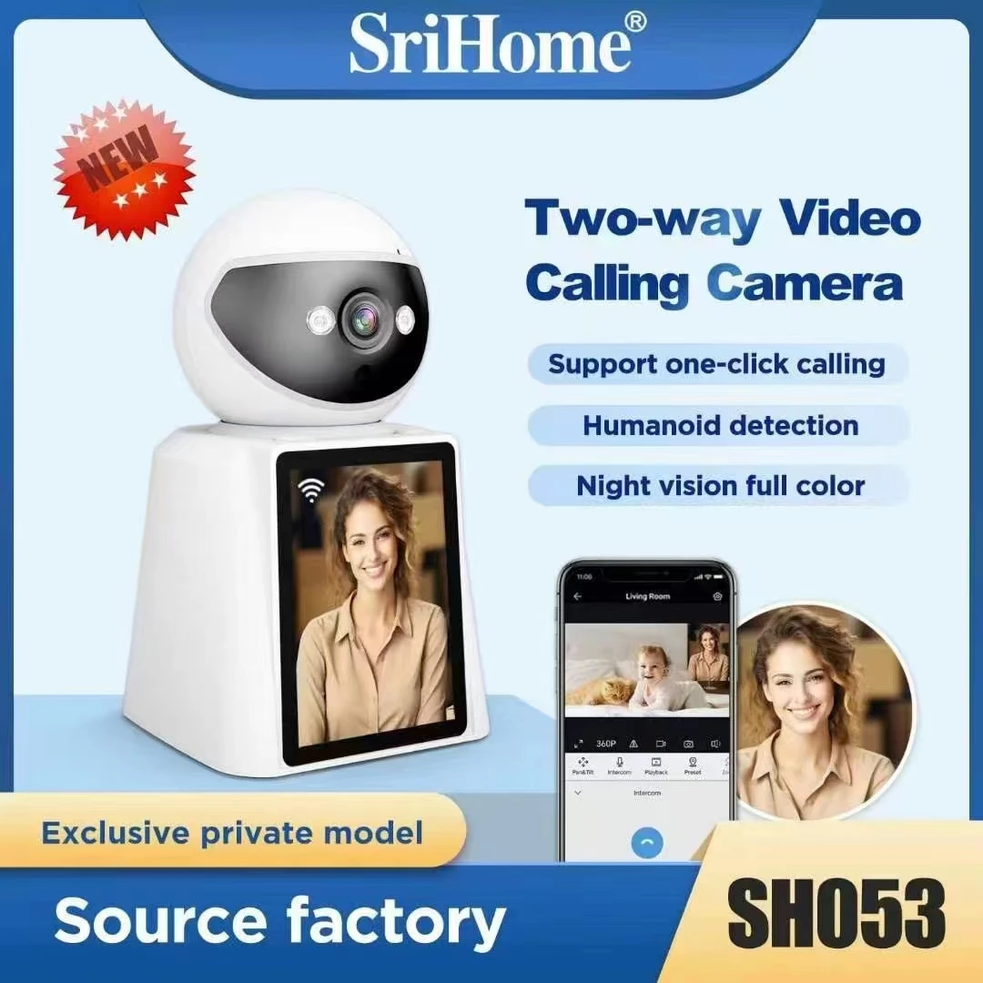 Srihome SH053 2MP 1080P 2.8Inch IPS Screen Video Phone PTZ IP Dome Camera AI Humanoid Detection Home Security Baby Monitor