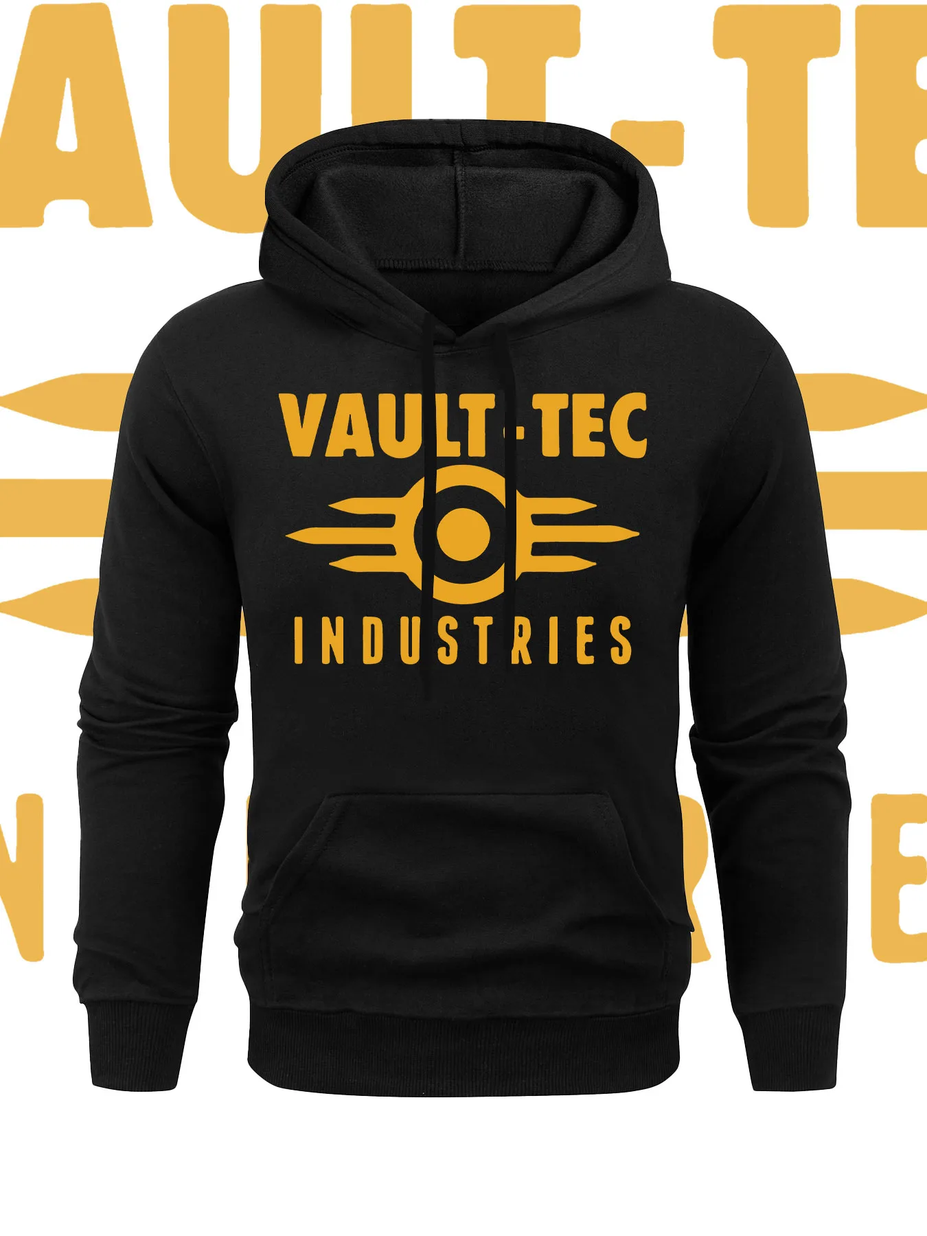 Men's high-definition vault tec logo-print hooded sweatshirt in loose fit for street hip-hop style men clothing hoodies