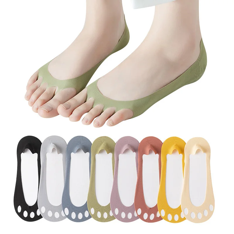 

Summer Ice Silk Five Toe Socks Palm Socks Invisible Five-finger Sock High Heels Forefoot Boat Sock Ladies Sweat-absorbent Socks