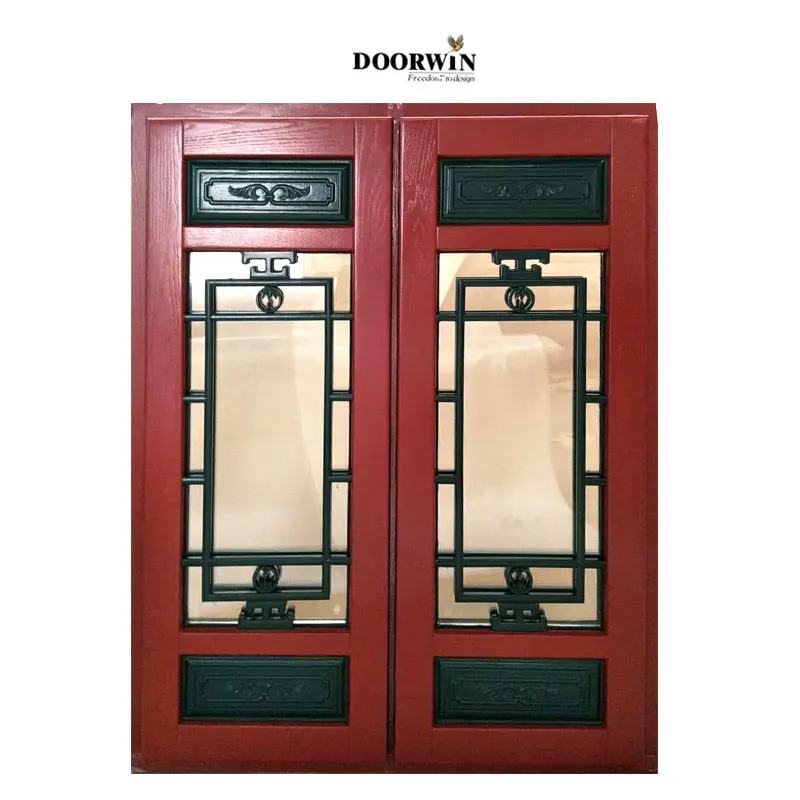 

Solid Red Oak Wood Retro Chinese Traditional Style Awning Windows With Grille Design