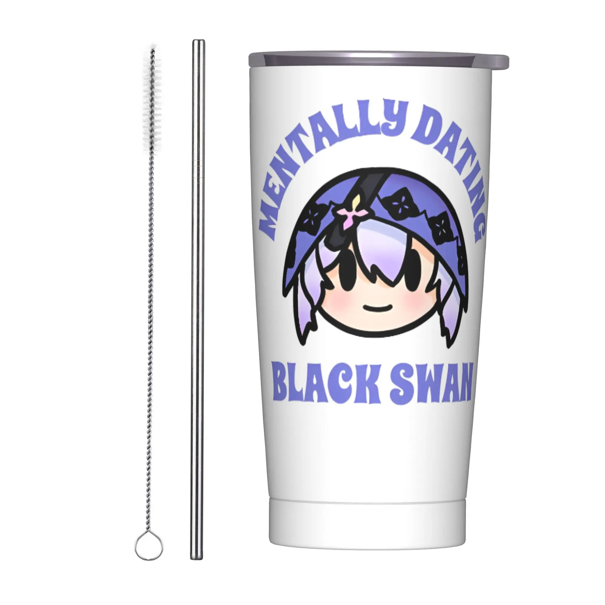 Honkai Star Rail Black Swan Insulated Tumbler with Straws Game Stainless Steel Coffee Mugs Outdoor Travel Spill Proof Cups, 20oz