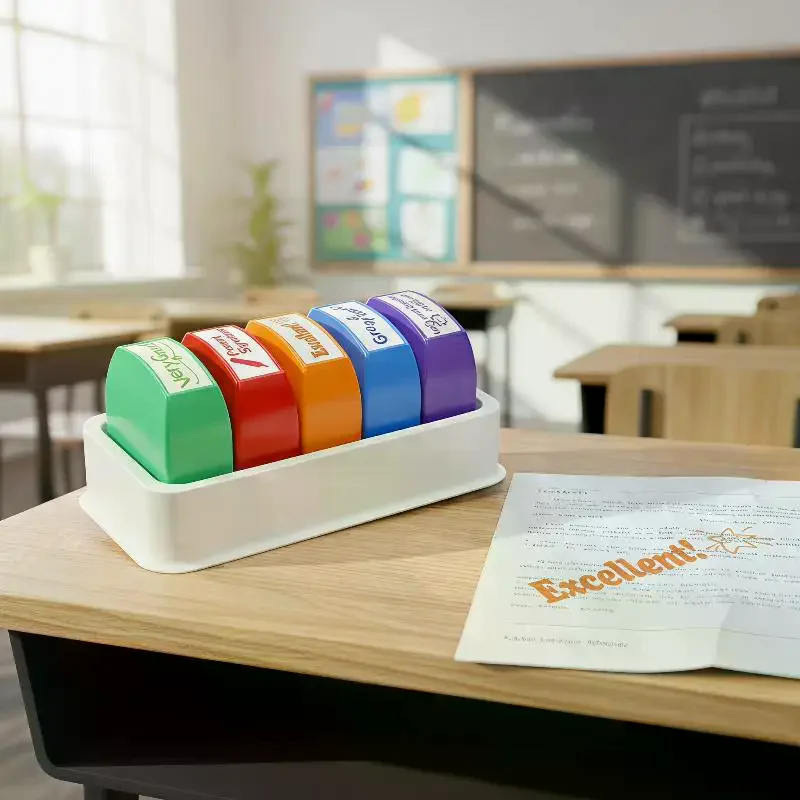 5 Pcs Self Inking Teacher Feedback Stamps With Encouraging Phrases For Classroom Grading Homeschool Homework Review