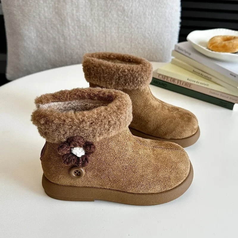 لطيف الفتيات الأميرة الأحذية مع الزهور الحلوة الاطفال أحذية بوت قصيرة الجلد المدبوغ الدافئة 2025 الشتاء الأطفال الأحذية الجلدية لينة وحيد أنيقة #2