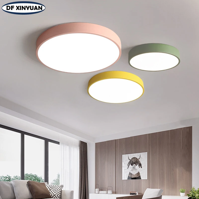 Nordic simple solid wood round led ceiling lamp bedroom children's room living room corridor bar counter study home chandeliers