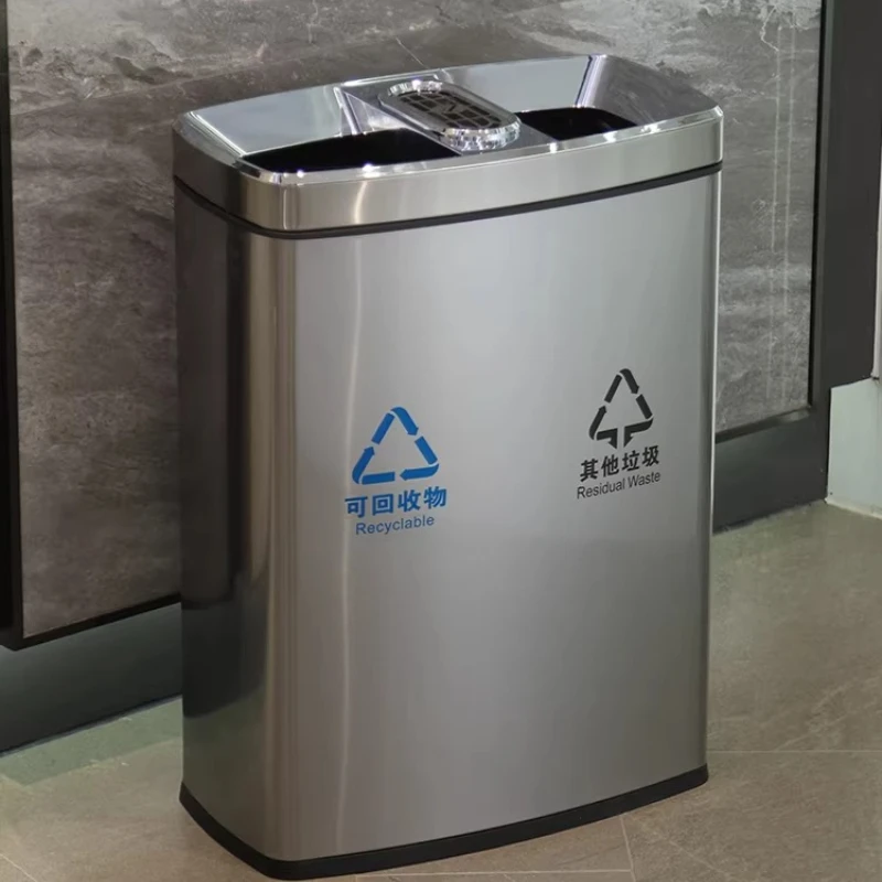 

Stainless Steel Commercial Recycling Trash Can Public Indoor Waste Bin for Shopping Mall Cleaning Tool Durable Separated Dustbin