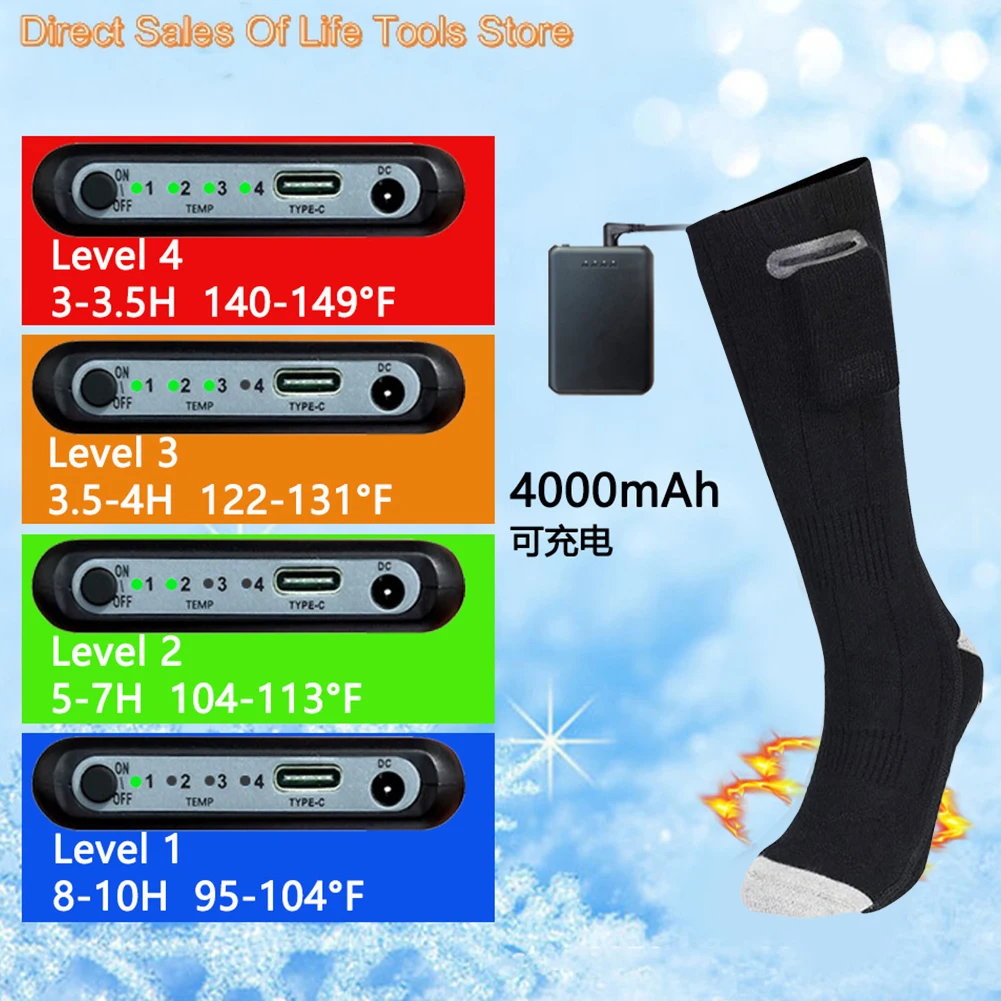 Chaussettes unisexes isolées thermiquement avec USB, chaussettes chauffantes électriques, bottes métropolitaines, chaussures de camping et de ski,