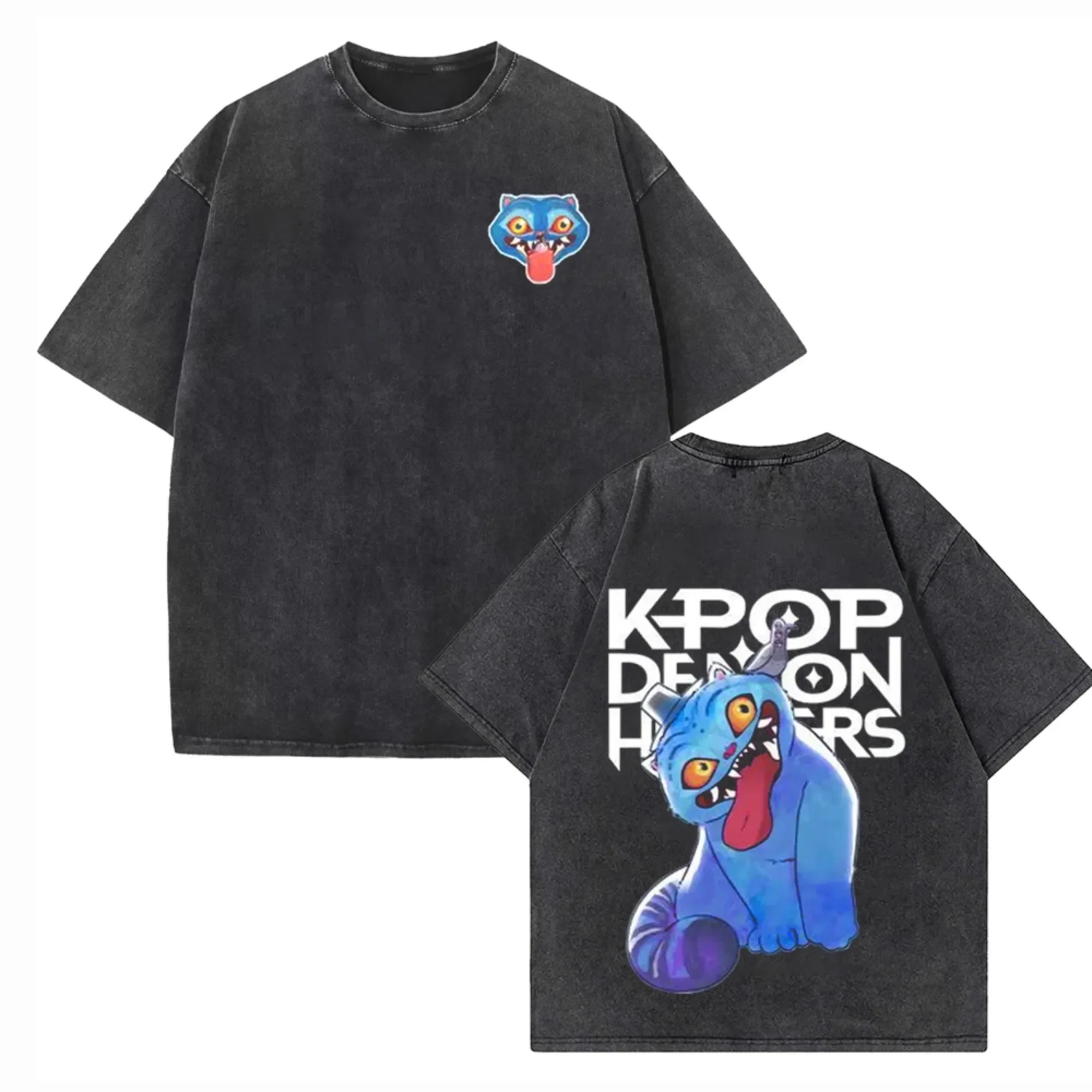 

KPop retro washed 100% cotton T-shirt for men round-neck T-shirt, Harajuku Unseix T-shirt