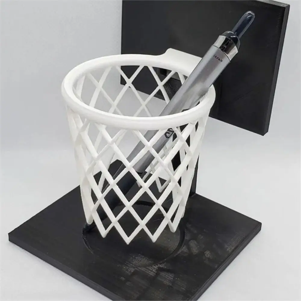 3D Printed Basketball Hoop Pen Holder Creative Space-Saving Stationery Storage Container Multi-Purpose Black Base
