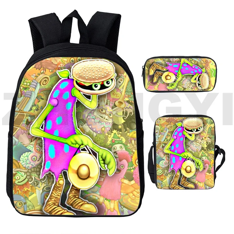 

Funny Cartoon My Singing Monsters School Bags 3 In 1 Set Fashion Travel Bags for Women Teens My Singing Monsters Kawaii Backpack