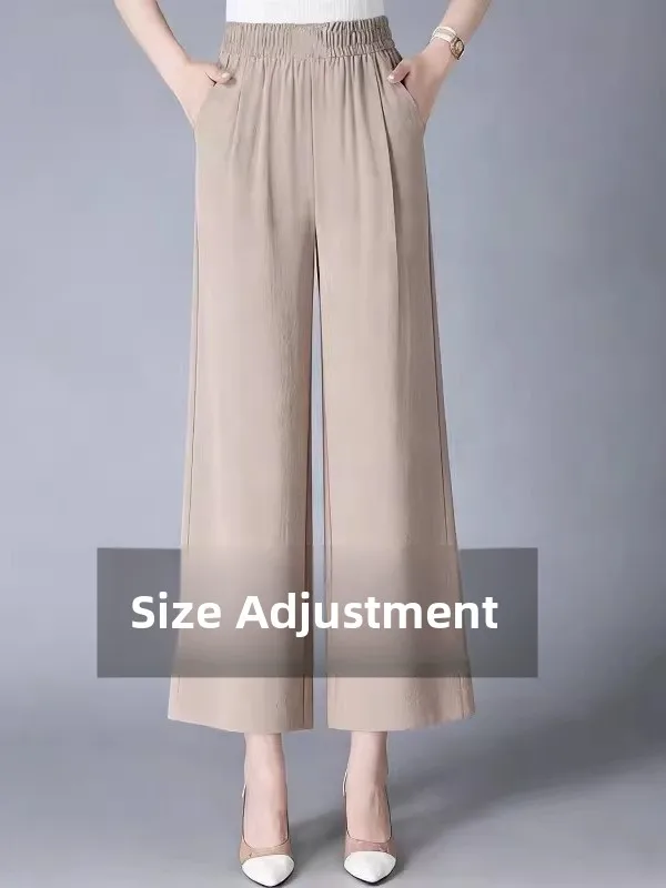 Spring Summer Thin Ice Silk Pleated Wide Leg Pants Women Casual Nine Point Loose Straight Tube Pants Versatile High Waist Ela...