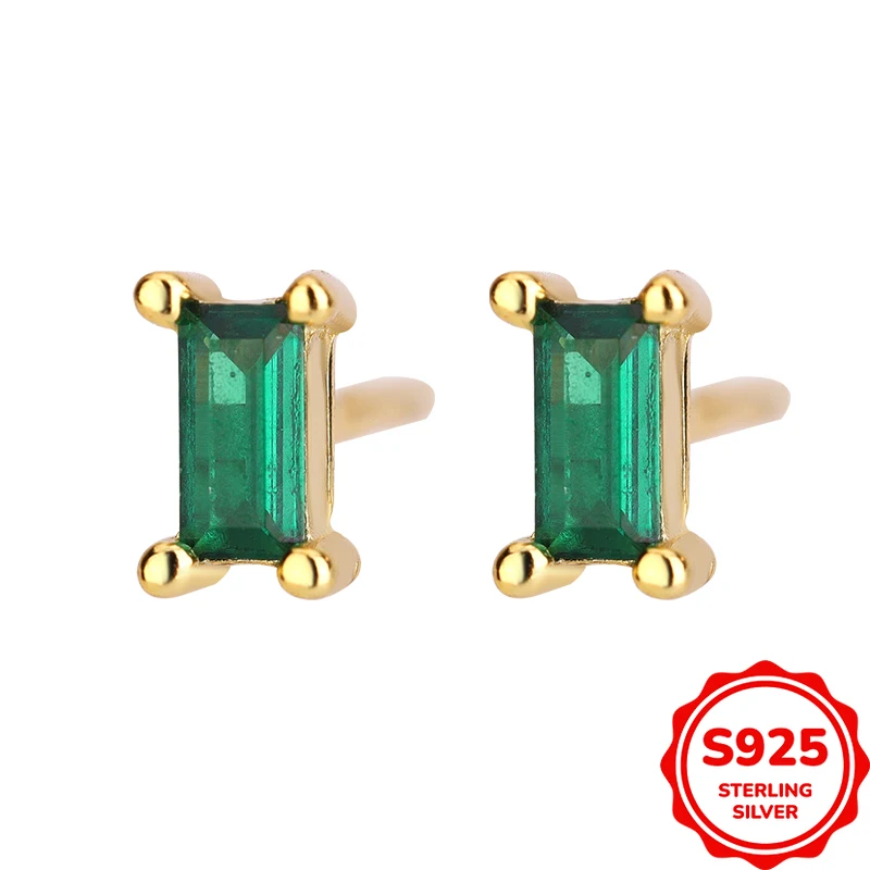 

Exquisite and Compact Genuine S925 Silver Square Dark Green Zircon Gorgeous Stud Earrings