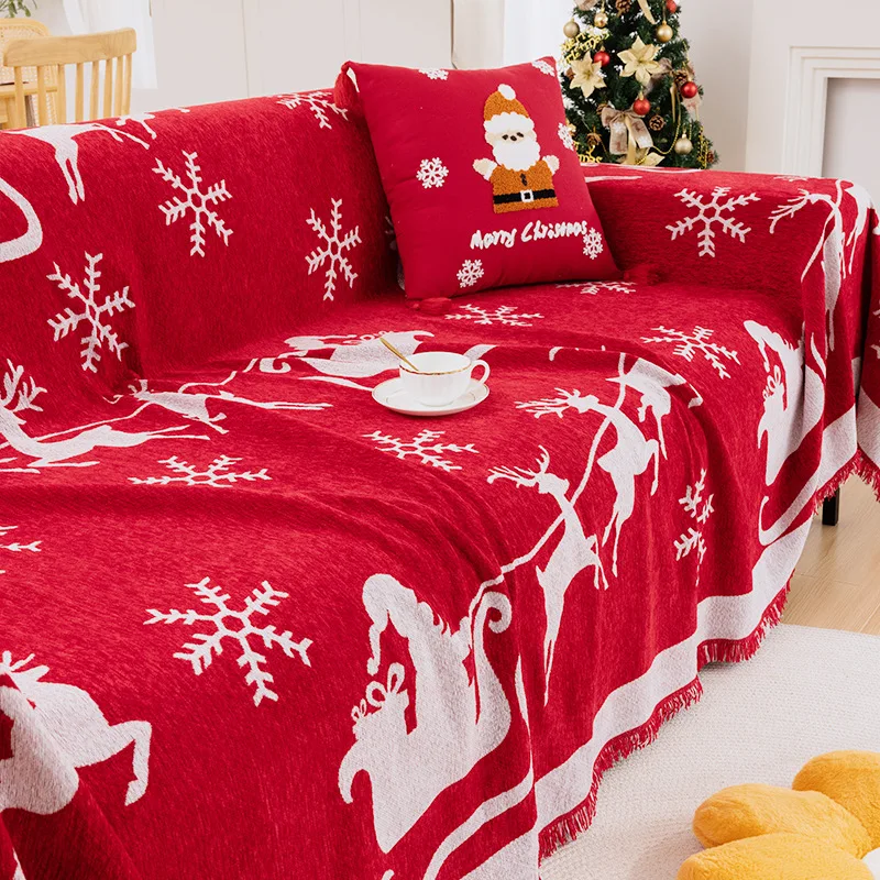 

Nordic Christmas Sofa Cover Blanket Chenille Decoration Living Room Sandtowel Cover Cloth All-Season Holiday Sofa Covers Blanket