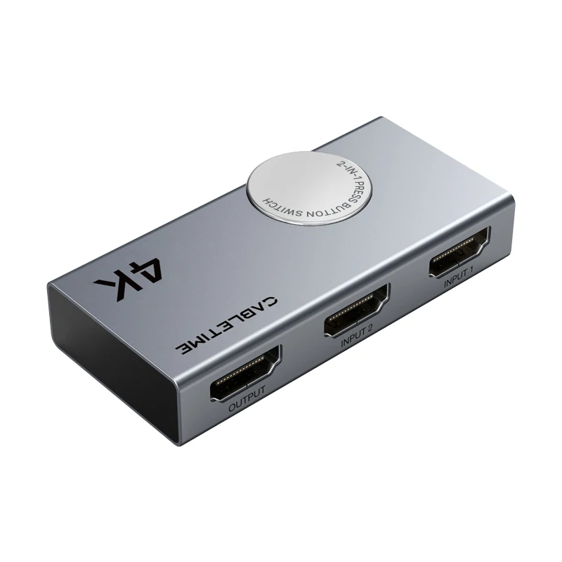 CABLETIME 4K HDMI Switcher 4K@60Hz 2 IN 1 Out/ 1 IN 2 Out LED Button Design Aluminum HDMI Splitter for Laptop Monitor Macbook