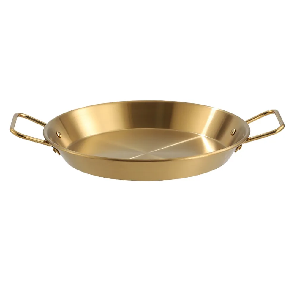 Dual Loop Handle Paella Pan Nonstick Uniform Heat Transfer Frying Pan Gold Stainless Steel Flat Bottom Skillet Outdoors Camping