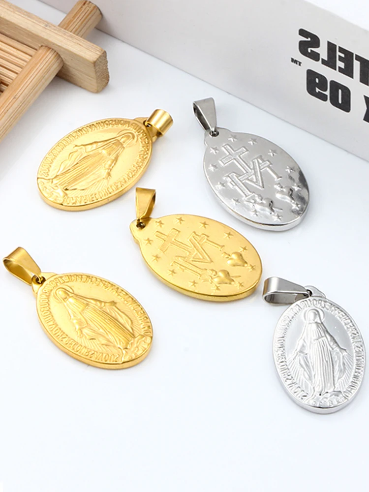 Zawieszki ze Stali Nierdzewnej Złote Medaliki Matki Boskiej Haftowane Pendants Materiały do Wyrobu Biżuterii Naszyjniki DIY Akcesoria Elementy — zdjęcie 2