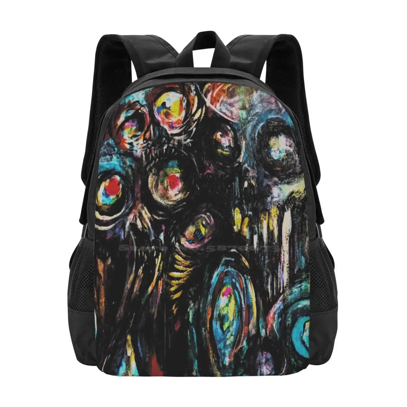 Skushrooms Hot Sale Schoolbag Backpack Fashion Bags Acid Trippy Mushrooms Vibrant Psychedelic Neon Colorful Dark Skulls Faces