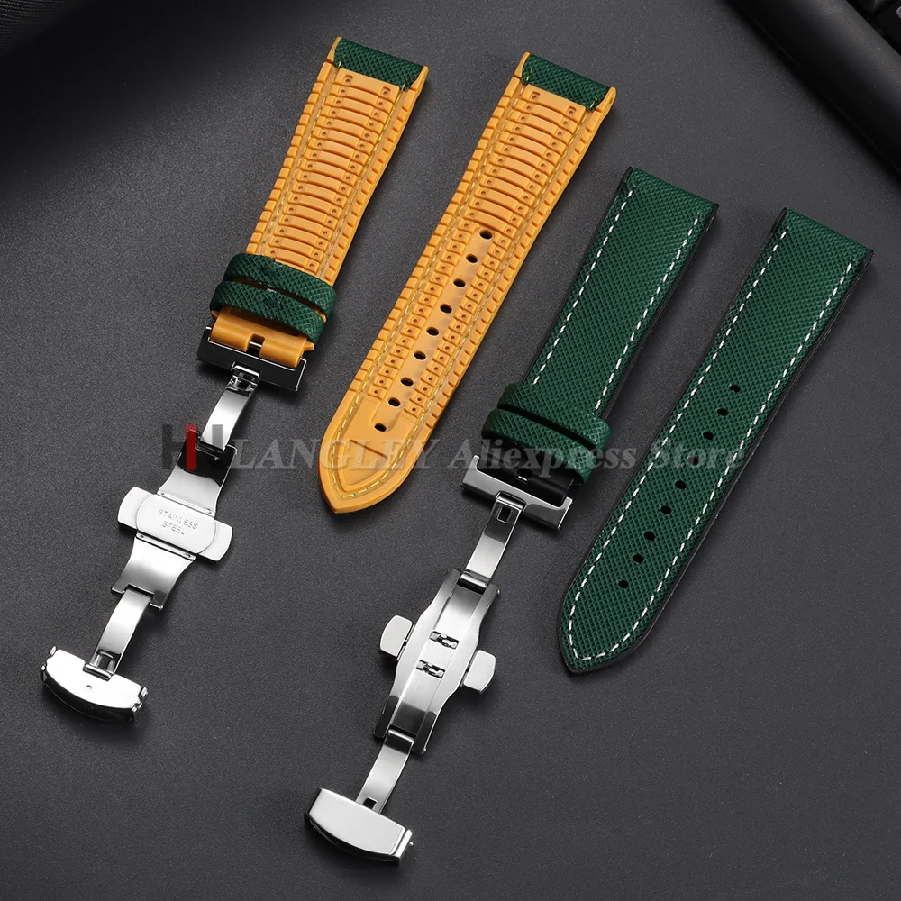 for IWC for Tudor for Seiko for Omega Nylon Sailcloth Silicone Bottom Watch Strap 18/19/20/21/22/24mm Watchband Butterfly Buckle