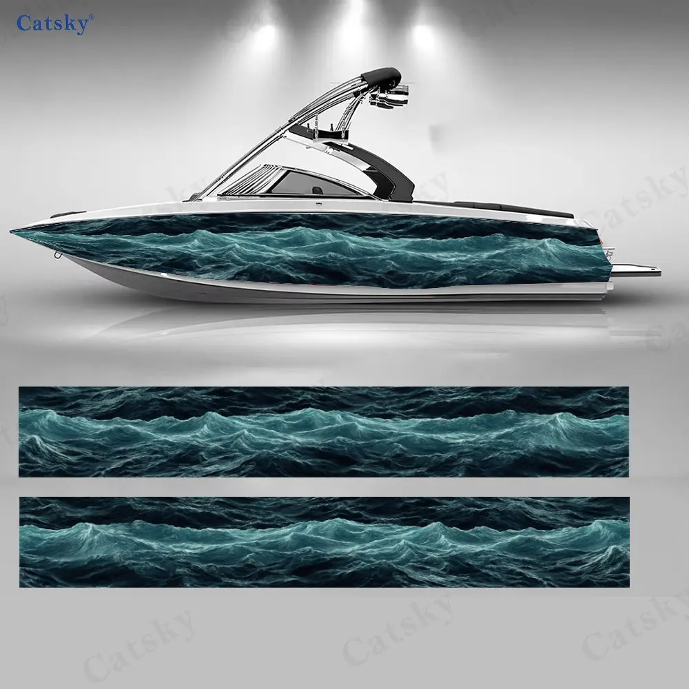 

Clear Blue Sea White Foam Boat Stickers, PVC Waterproof Durable Vinyl Wrap Decals for Fishing Boats, Durable and Stylish Design