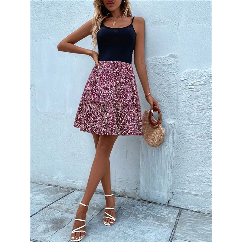 【SEE】Womens 2025 Summer Floral Mini Dress Boho Flowy Dresses Short Sleeveless Ruffle Spaghetti Strap Dress