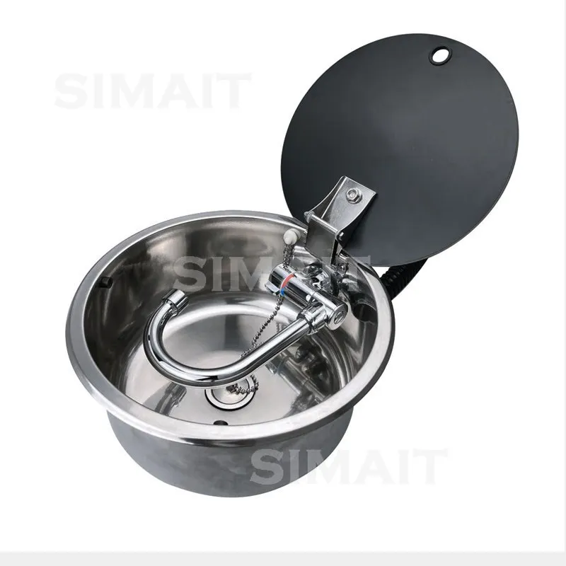 RV Round with Cover, Sink Bed Car Trailer Modification Accessories, Small Size Stainless Steel Water Basin