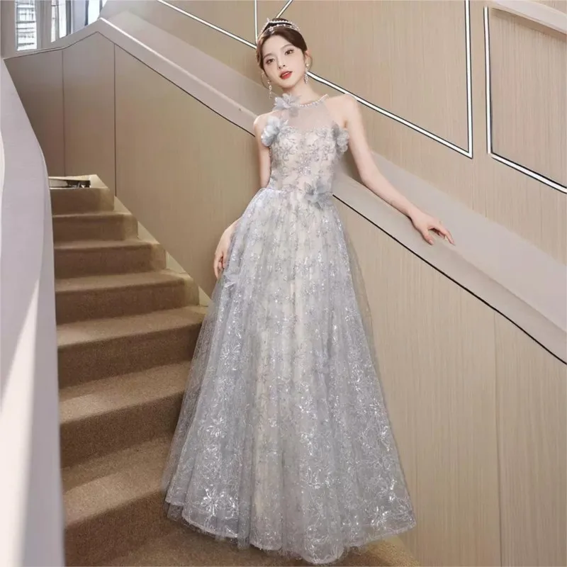 Strapless new style design light luxury banquet host student art examination dress