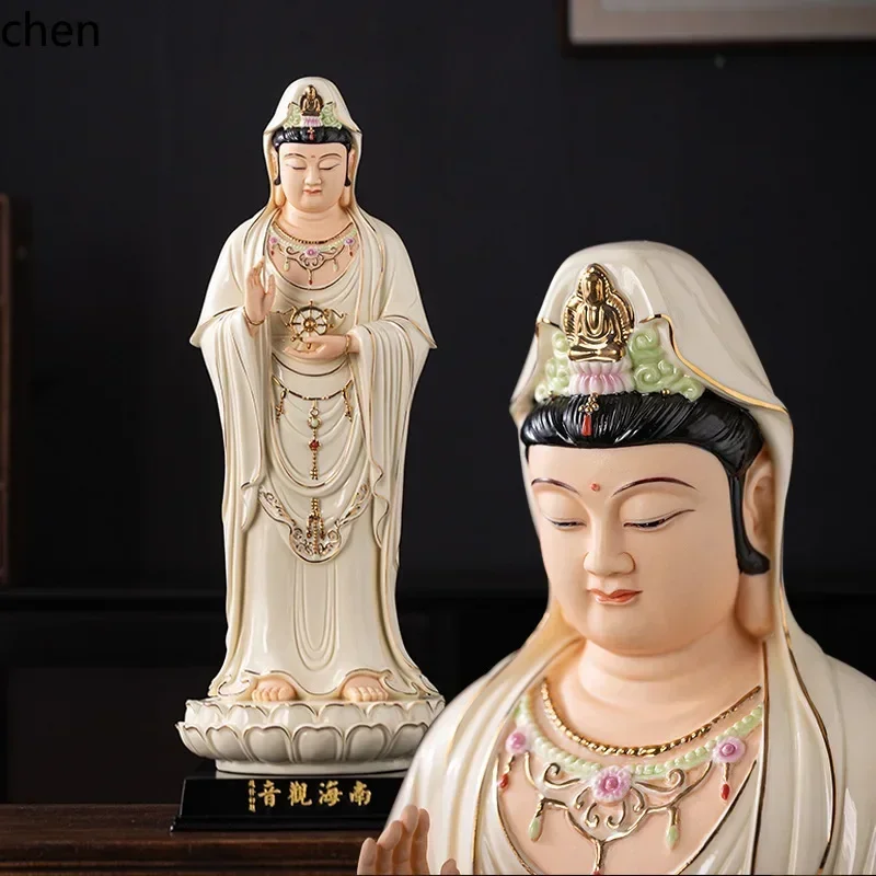 DSA  ceramic nanhai guanyin ornaments for home worship guanyin bodhisattva statue putuo mountain nanhai guanyin standing statue