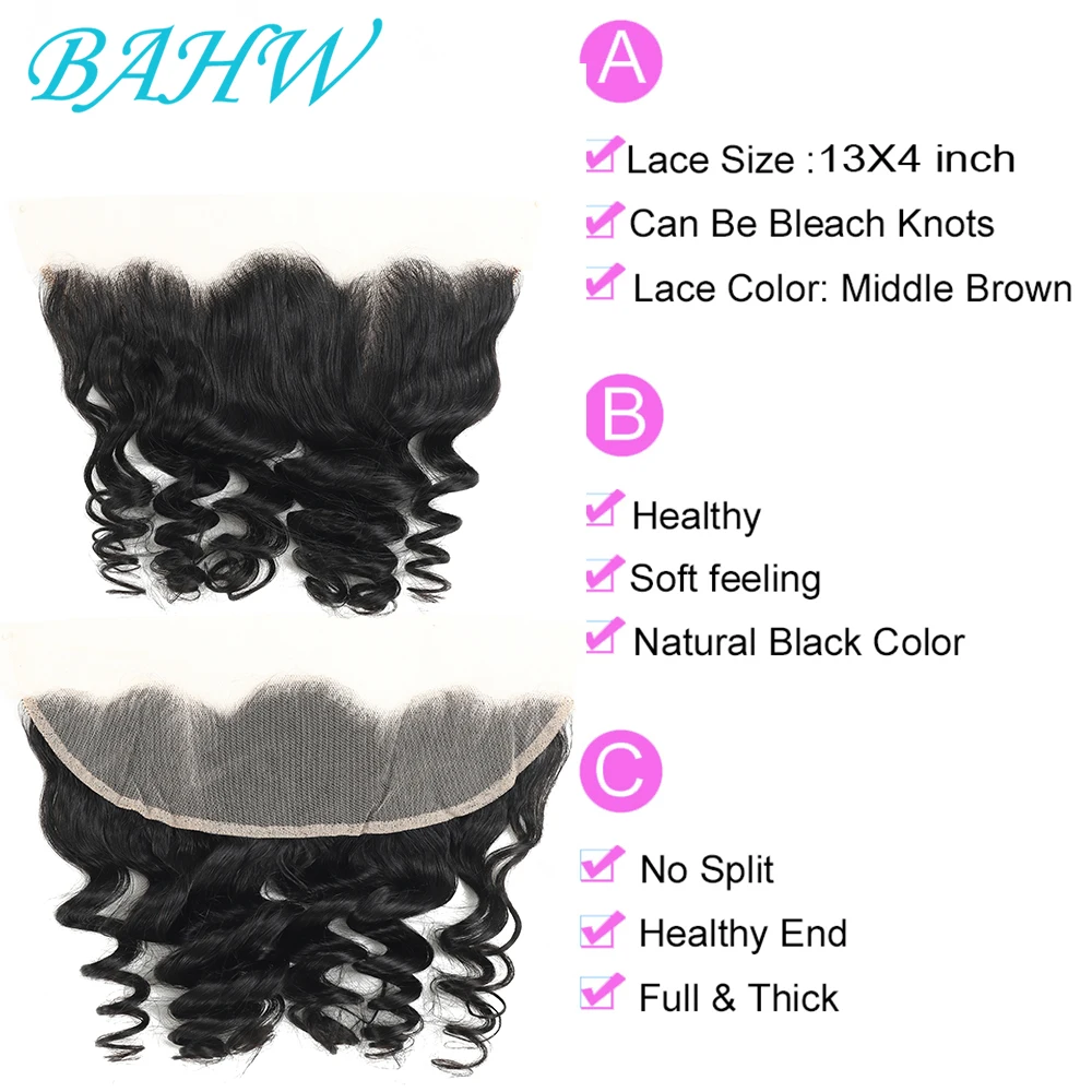 Bundel gelombang longgar Malaysia 12A dengan 13x4 rambut manusia Frontal renda 3/4 bundel dengan Frontal Swiss renda rambut mentah India bundel