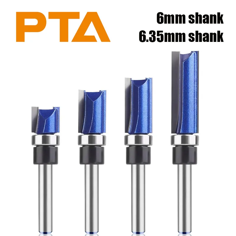4pcs 6mm 1/4in Shank Flush Trim Router Bit Pattern Bit Bottom Bearing Wood Milling Cutter Woodworking Tool