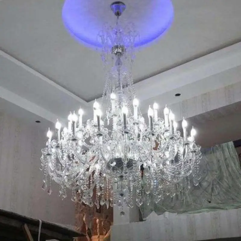 Large Transparent Crystal Chandelier led droplight for Foyer Living Room Church Villa Hotel Project Staircase Lighting Fixture