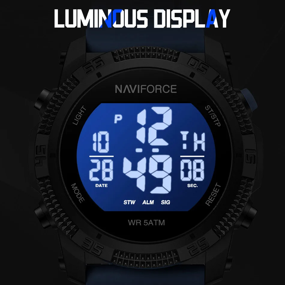 NAVIFORCE Top Brand Electronic Watch for Men Luxury Fashion 5ATM Waterproof Silicone Strap Calendar Wristwatches Gift for Male