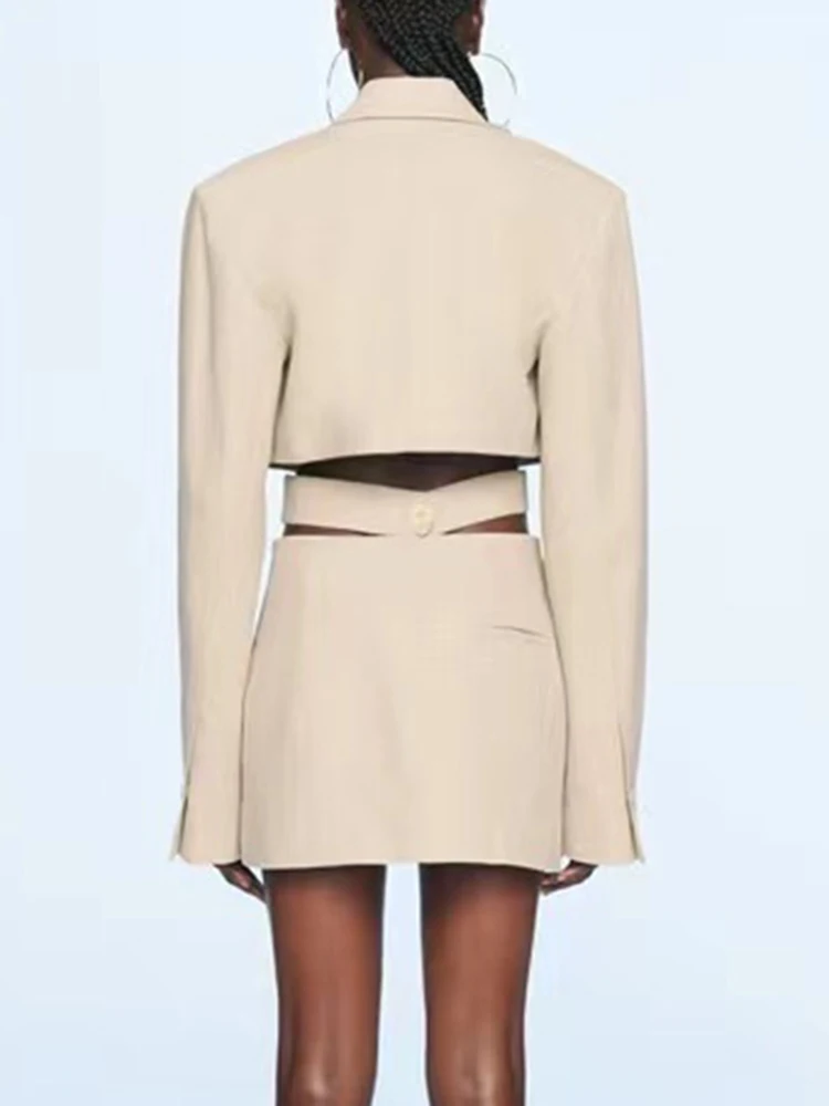 VGH-Blazer monochrome pour femme, col cranté, manches longues, bouton unique découpé, vêtements féminins combinés, mode printemps, nouveau, 2024