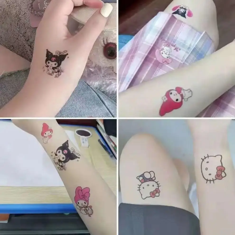 Sanrio Cartoon Characters Kuromi Hello Kitty Children Temporary Tattoos Cute Waterproof and Durable Color Tattoo Sticker Gifts